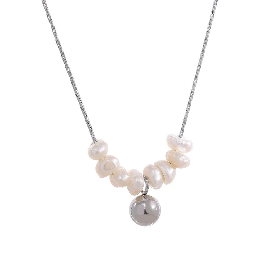 Yhpup Summer Natural Freshwater Pearls Delicate Korean Gentle Charm Necklace Stainless Steel Fashion Jewelry for Women YH1424A Steel