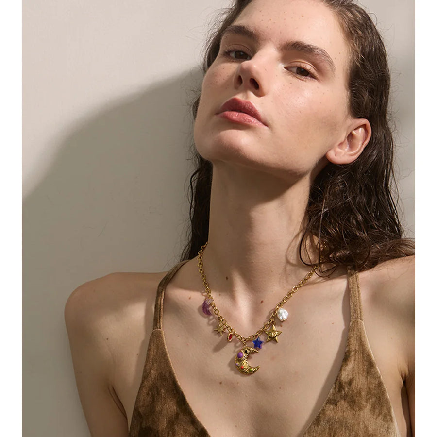 Colar Feminino Estrela com Pérola em Aço Inoxidável