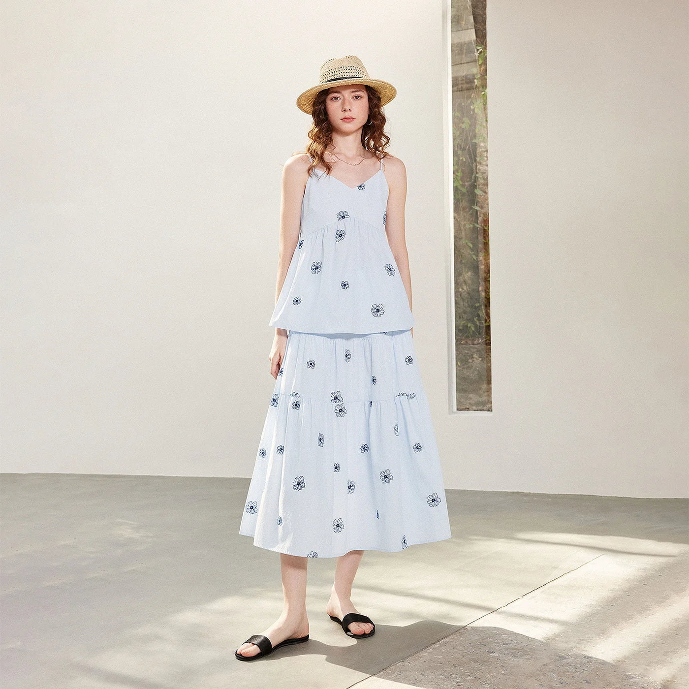 Saia Longa Feminina Floral em Camadas