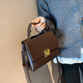Bolsa Transversal Feminina de Couro PU Vintage com Fecho Dourado