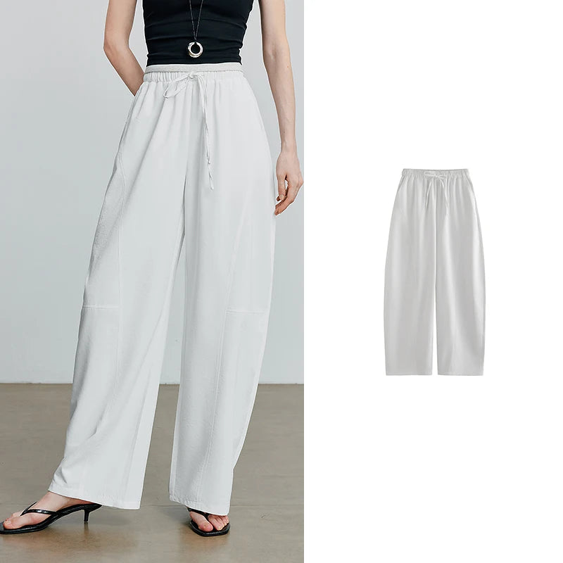 Calça Barrel Feminina com Cós Elástico e Fenda White