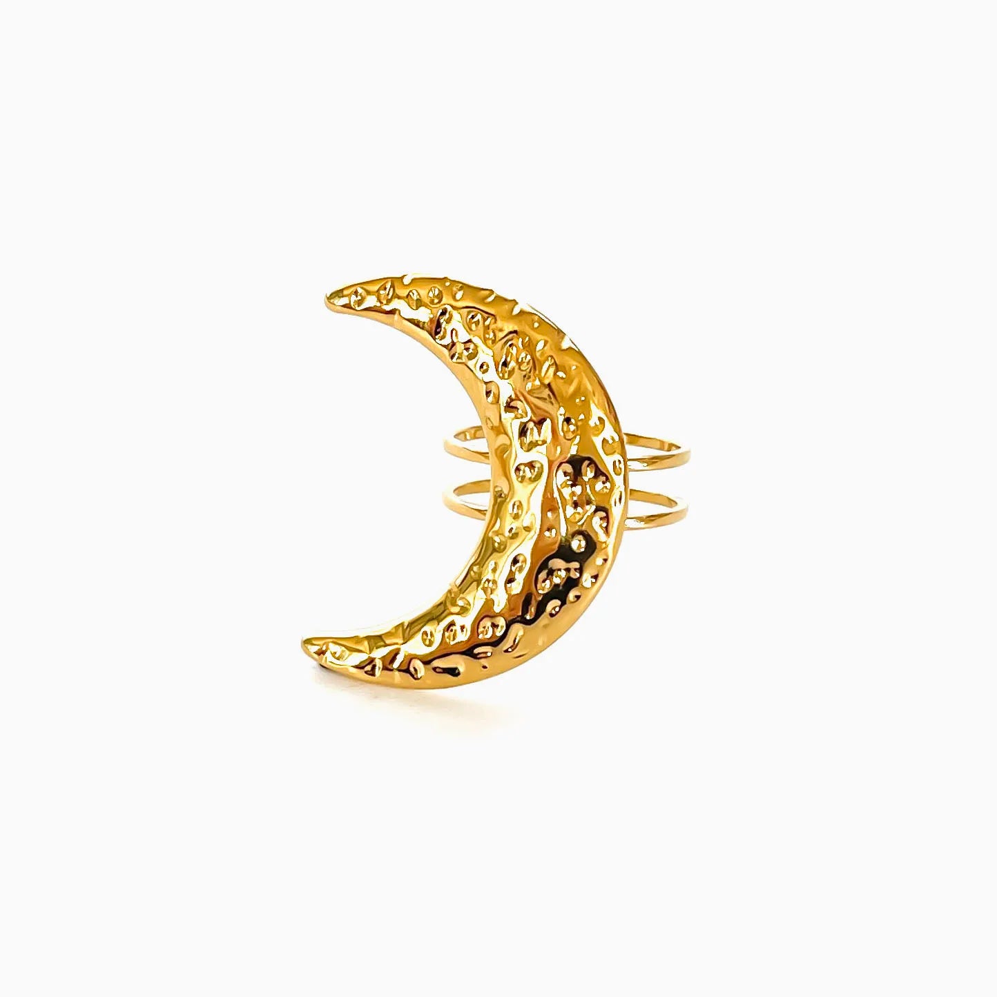 Anel Aberto Coração, Flor, Sol e Lua com Banho Ouro 18K