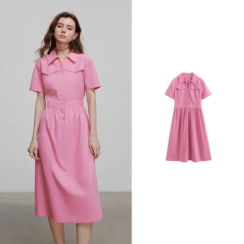 Vestido Midi Listrado com Bolsos