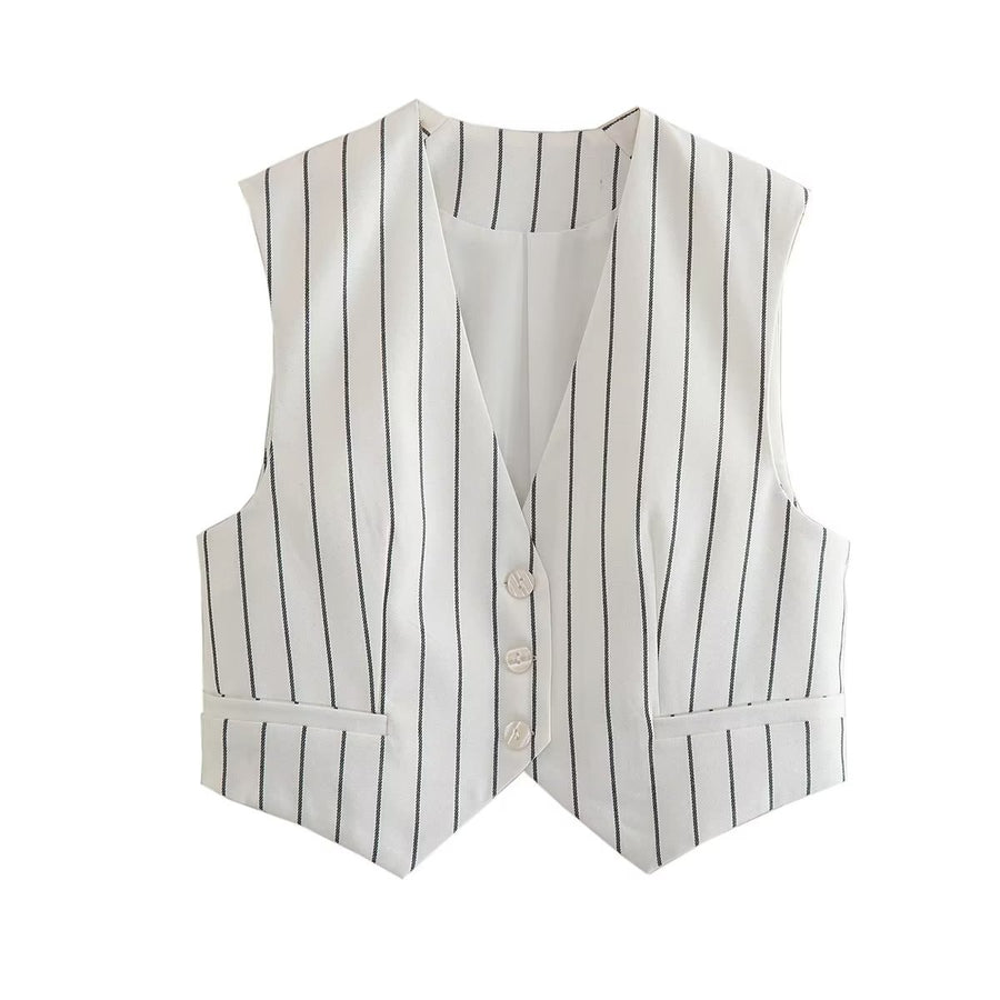 Colete Feminino Branco Listrado