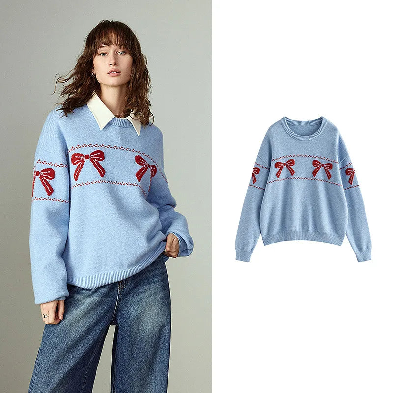 Suéter com Jacquard de Laço e Gola Redonda