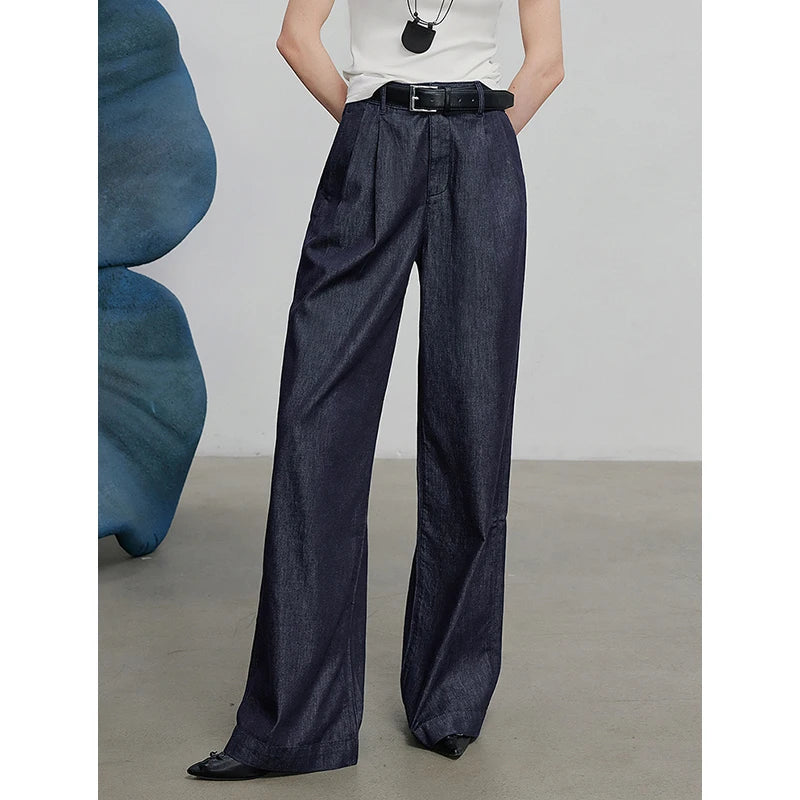 Calça Jeans Feminina Wide Leg com Liocel e Acetato