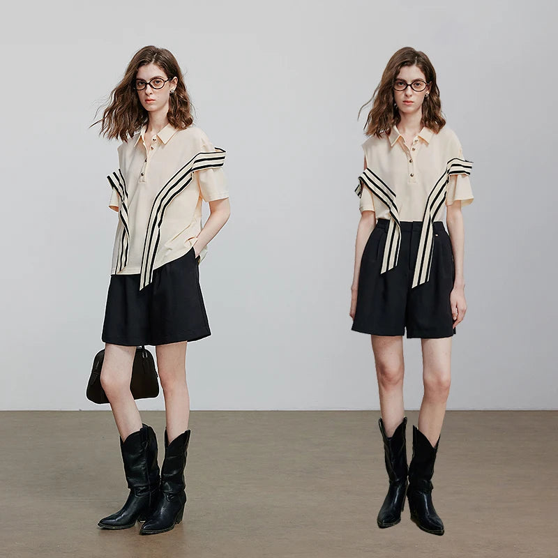 Camiseta Feminina Casual com Gola Polo e Caimento Solto