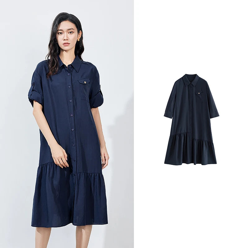 Vestido Chemise Curto em Liocel com Bolsos