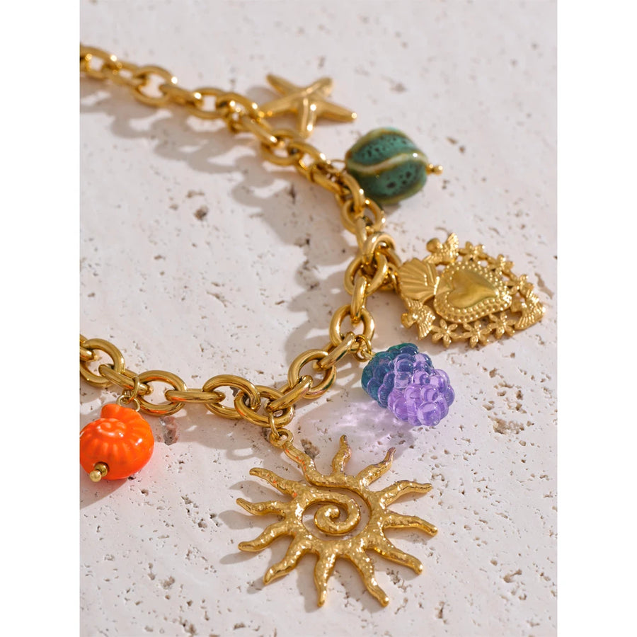 Yhpup Exquisite Ceramic Ocean Style Sun Pendant Necklace Fashion Trendy Stainless Steel Collar Arrivals Jewelry Recommend