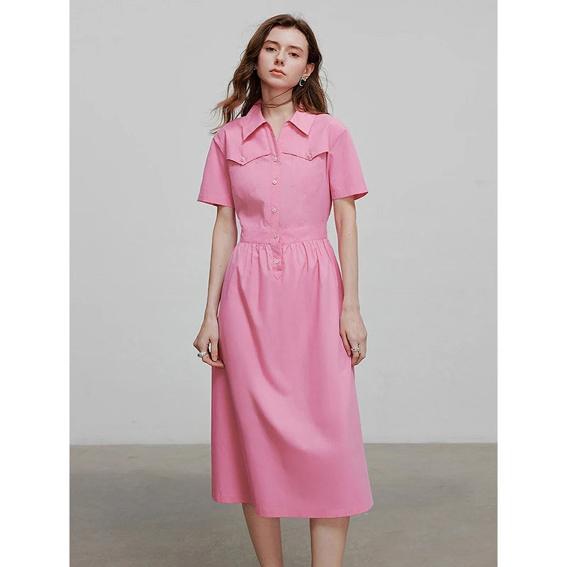Vestido Midi Listrado com Bolsos