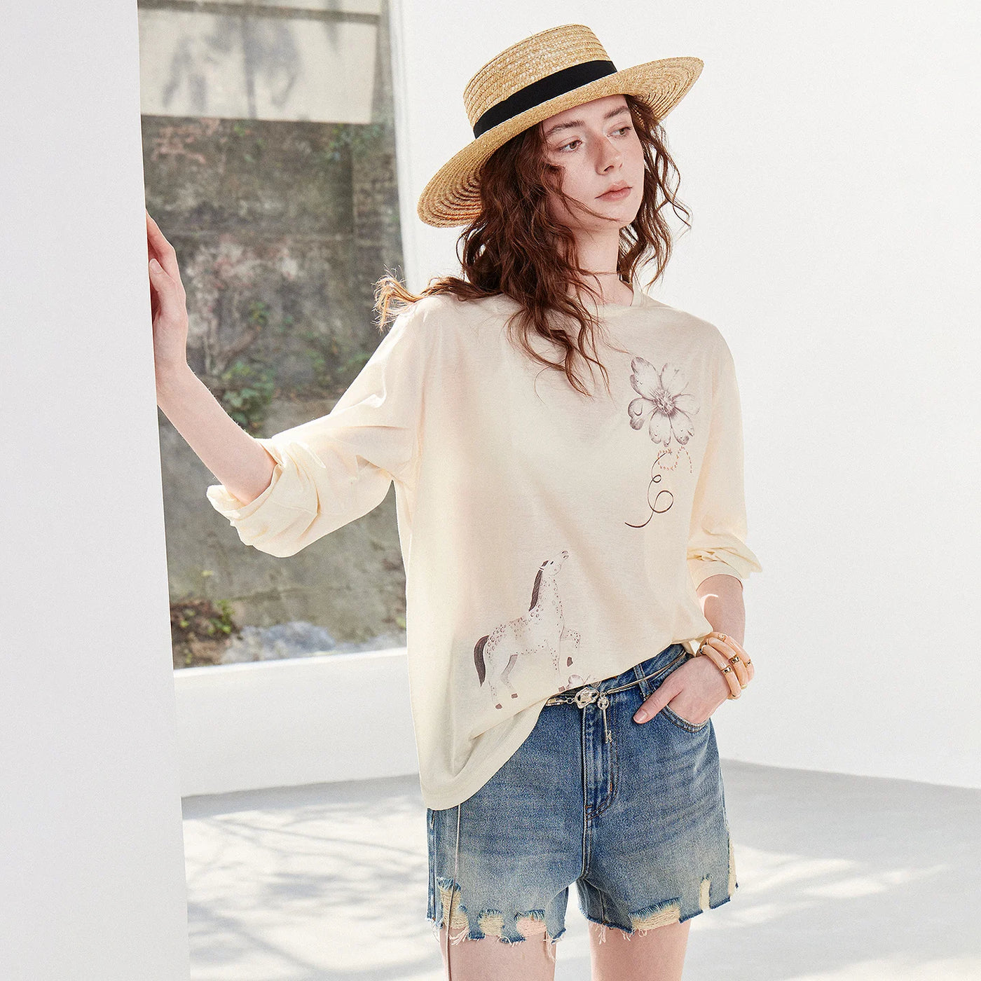 Blusa Feminina de Algodão Manga Longa com Estampa Floral