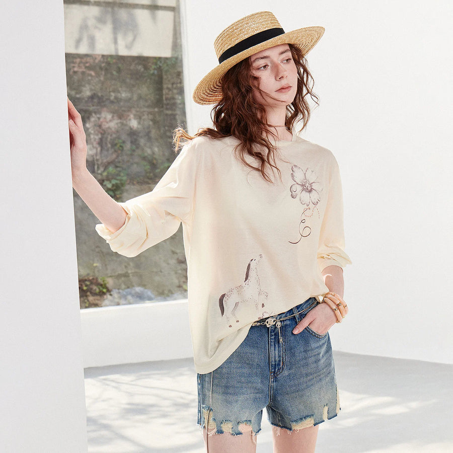 Blusa Feminina de Algodão Manga Longa com Estampa Floral