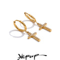 Yhpup High Quality CNC Cubic Zirconia Cross Drop Dangle Earrings for Women Delicate Stainless Steel Chic Arrivals Jewelry Gift