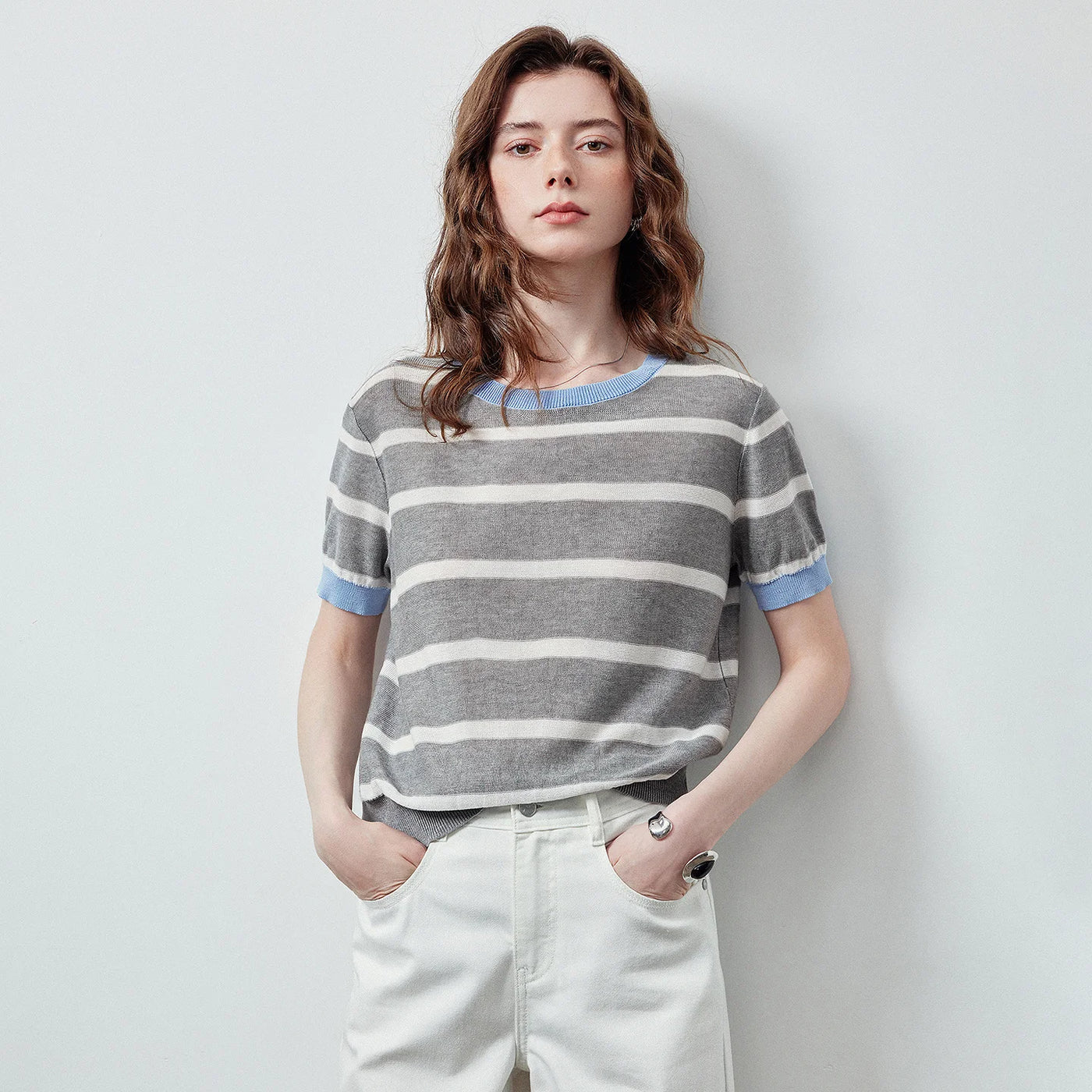 Blusa Feminina de Liocel Listrada Manga Curta