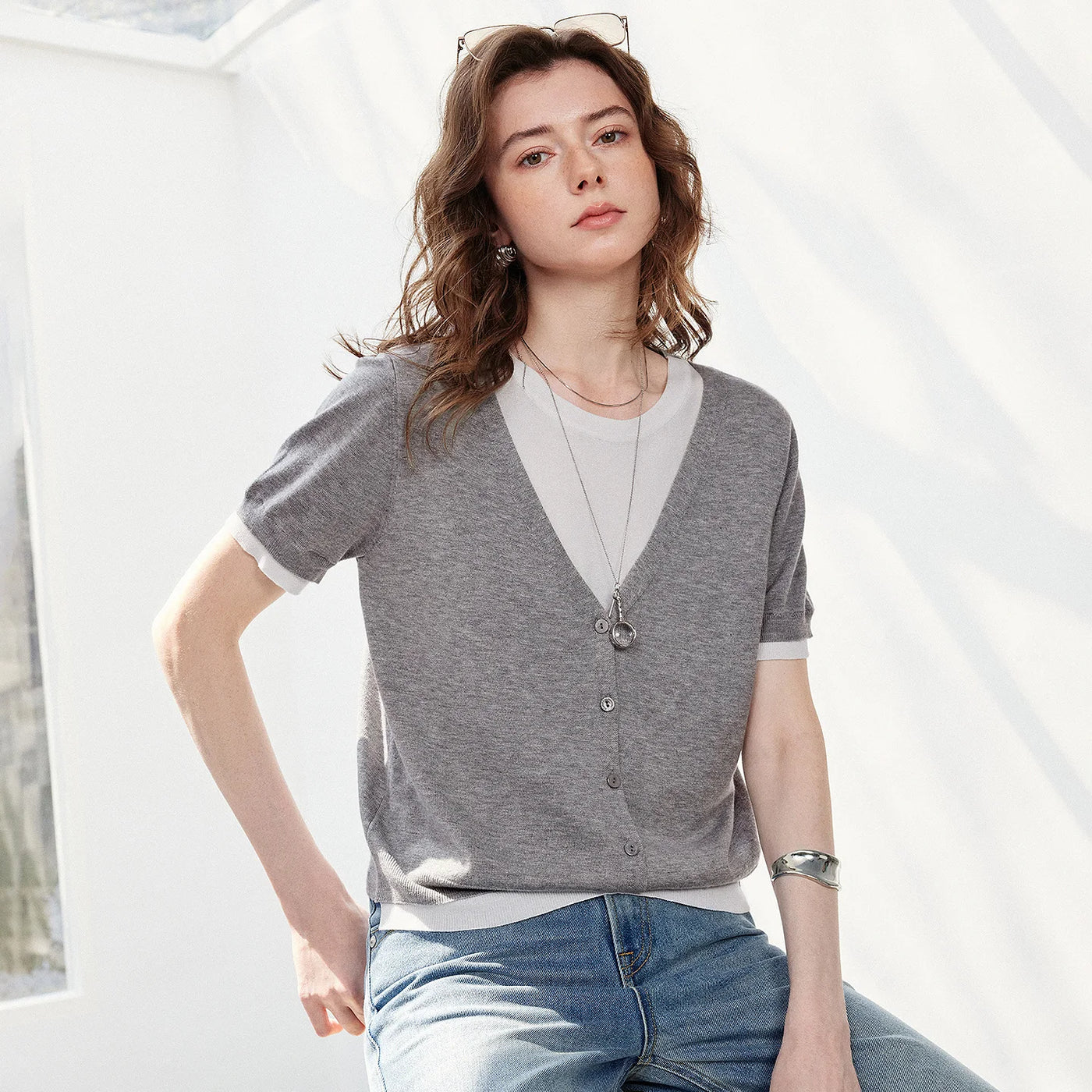 Blusa Feminina de Tricô Color Block Efeito Duas Peças
