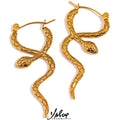 Yhpup Stylish Unique Stainless Steel Snake Unusual Hoop Earrings Statement Pvd Gold Color Texture Waterproof Charm Jewelry Women
