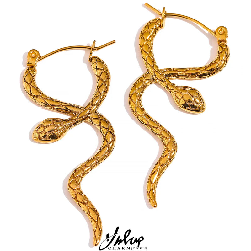 Brinco de Argola Cobra Texturizado Aço Inoxidável Ouro