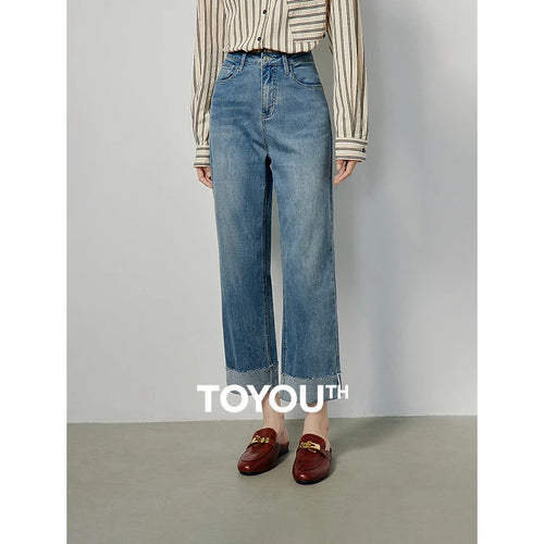 Calça Jeans Feminina Reta Cropped com Patchwork
