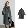 Trench Coat Feminino Midi Leve Estilo Barn com Gola Alta Gray