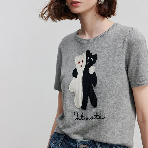 Blusa de Tricô Manga Curta com Bordado Divertido