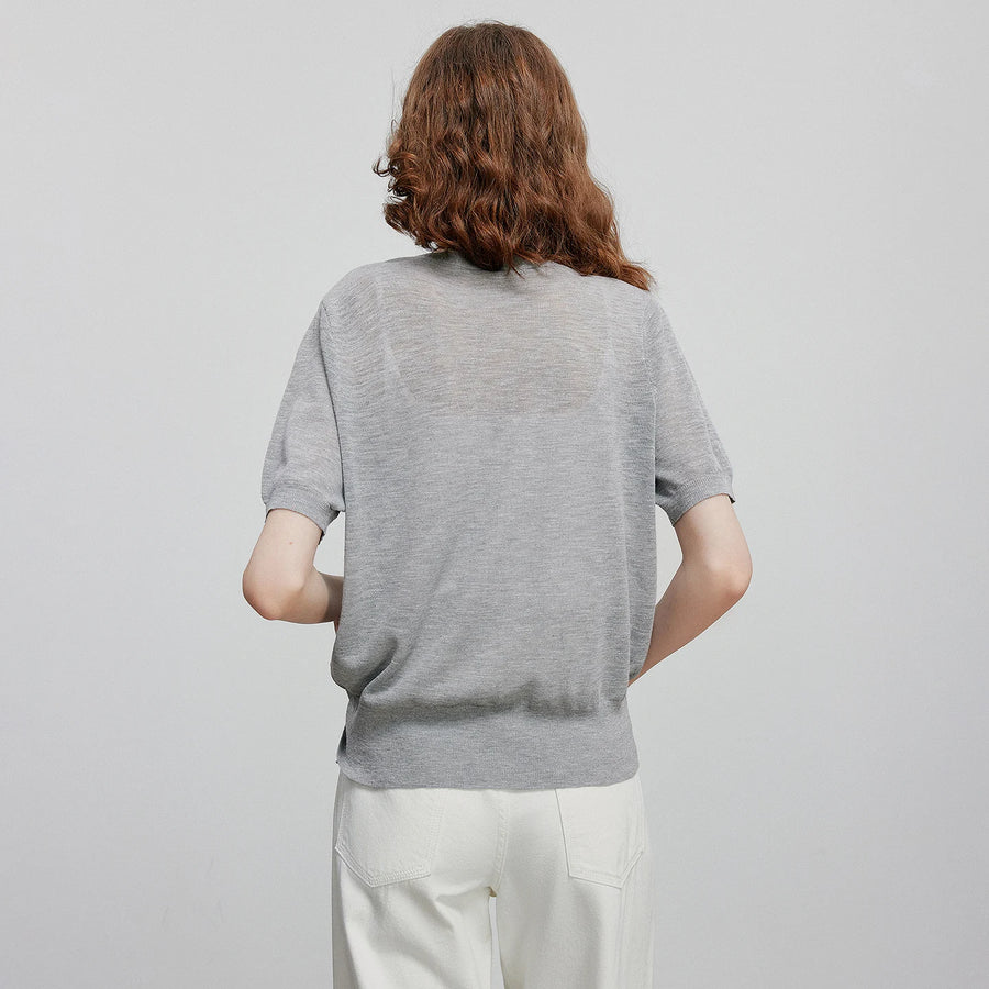 Blusa Feminina de Tricô Jacquard Gato com Decote V