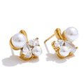 Yhpup Smooth Pearl Bling Cubic Zirconia Flower Delicate Stud Earrings Tarnish Resistant Stainless Steel Chic Sweet Jewelry Gift