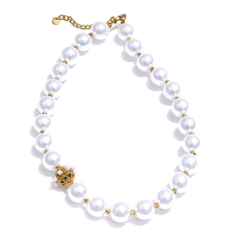 Colar Feminino Redondo com Pérola em Aço Inoxidável