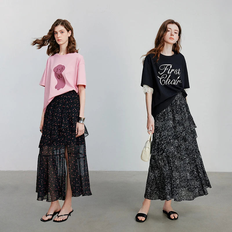 Saia Midi Feminina Floral Estampada