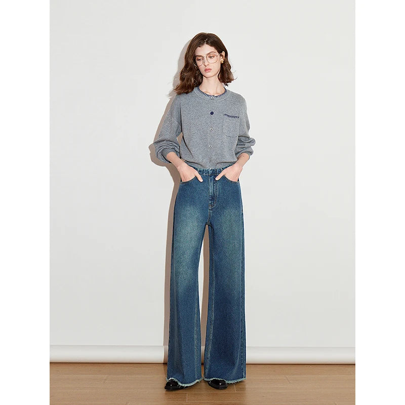 Calça Jeans Feminina Wide Leg Reta com Acetato