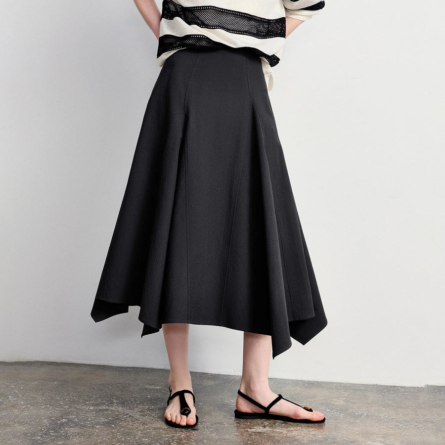 Saia Jeans Midi Feminina Assimétrica com Fenda