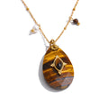 Yhpup 32mm Natural Stone Amazonite Tiger Aventurine Amethyst Drop Pendant Necklace for Women Stainless Steel France Jewelry Gift Tiger Stone