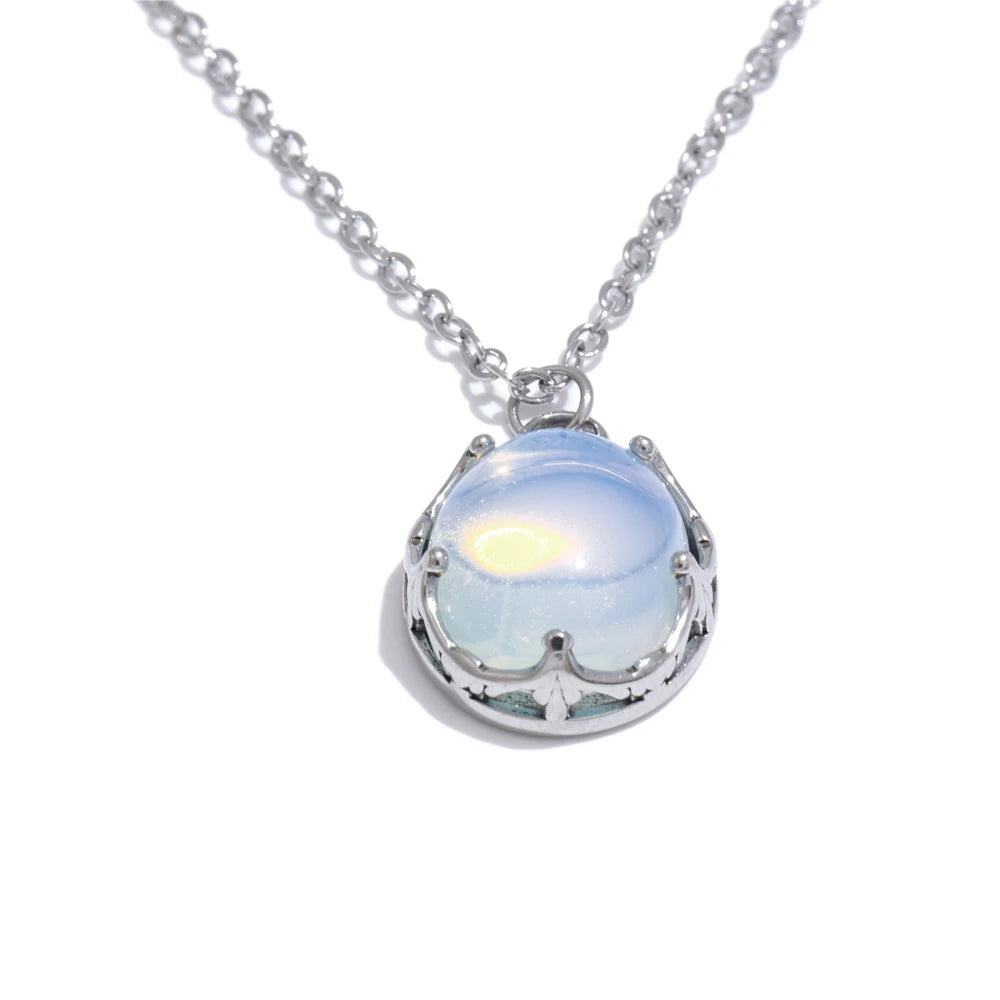 Colar Feminino Gota com Opala em Aço Inoxidável Prata