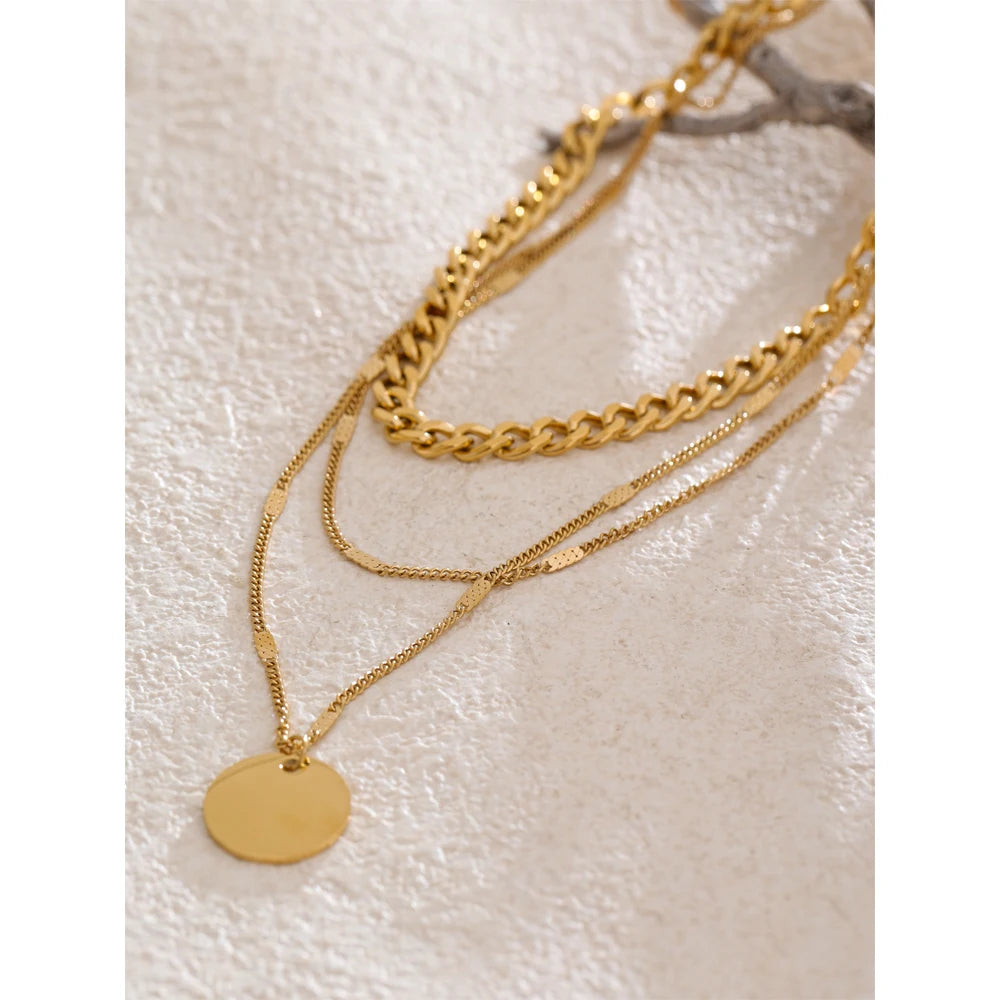 Colar Feminino de Camadas Redondo em Aço Inoxidável 2