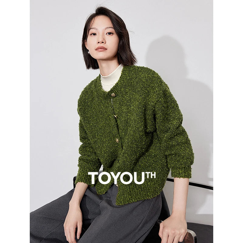 Cardigan Feminino de Tricô Aveludado com Botões