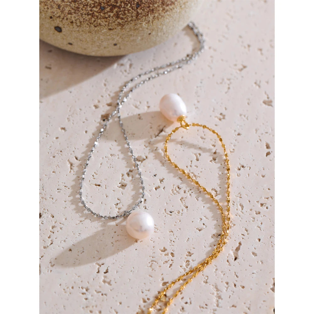Colar Feminino Gota com Pérola em Aço Inoxidável 9