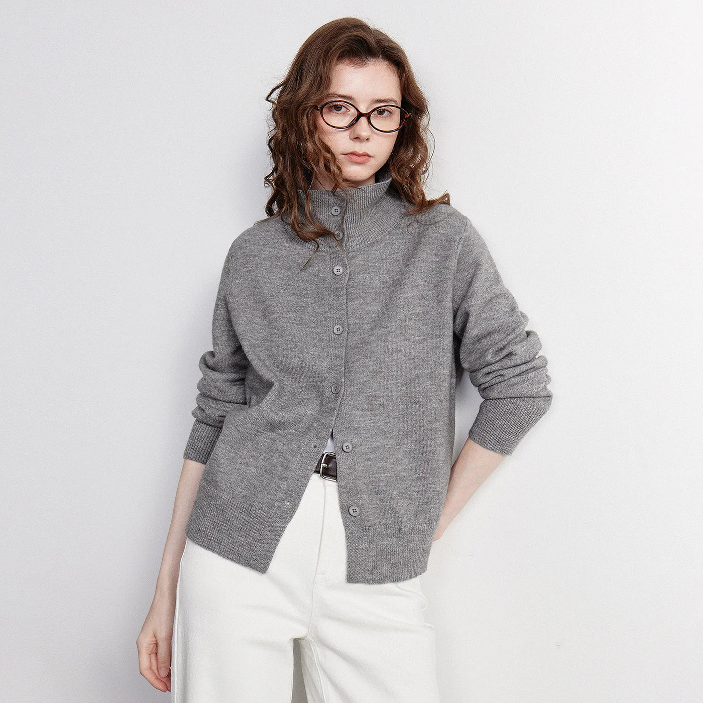 Cardigan Feminino de Tricô com Gola Polo e Botões
