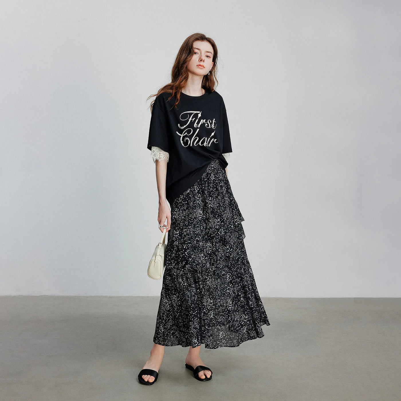 Saia Midi Feminina Floral Estampada Cintura Alta