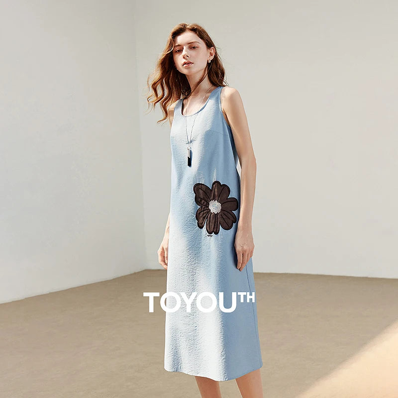 Vestido Midi Floral Sem Manga para Verão