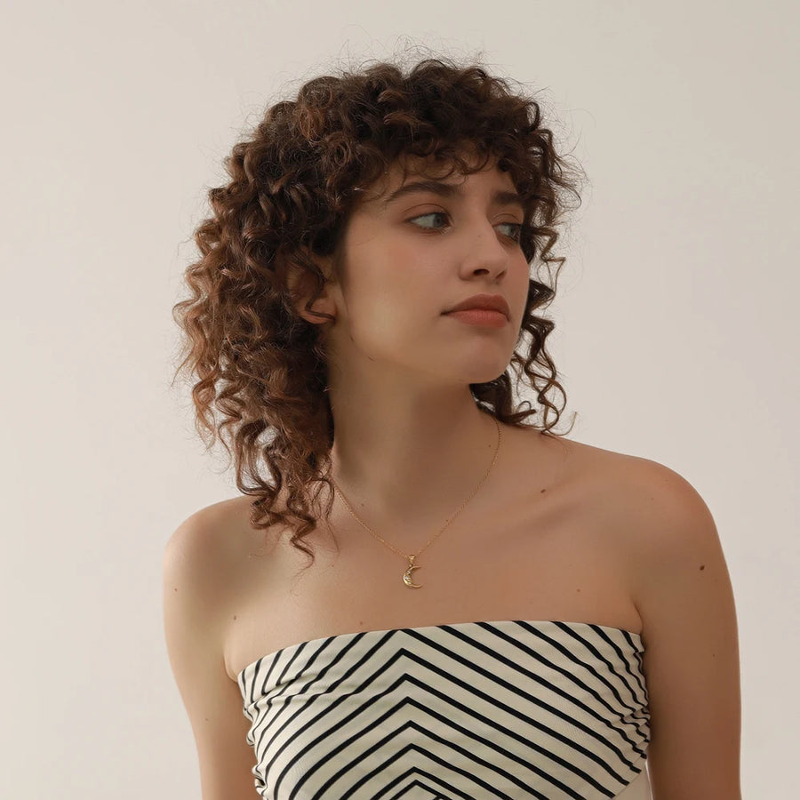 Colar Feminino Lua com Zircônia em Aço Inoxidável