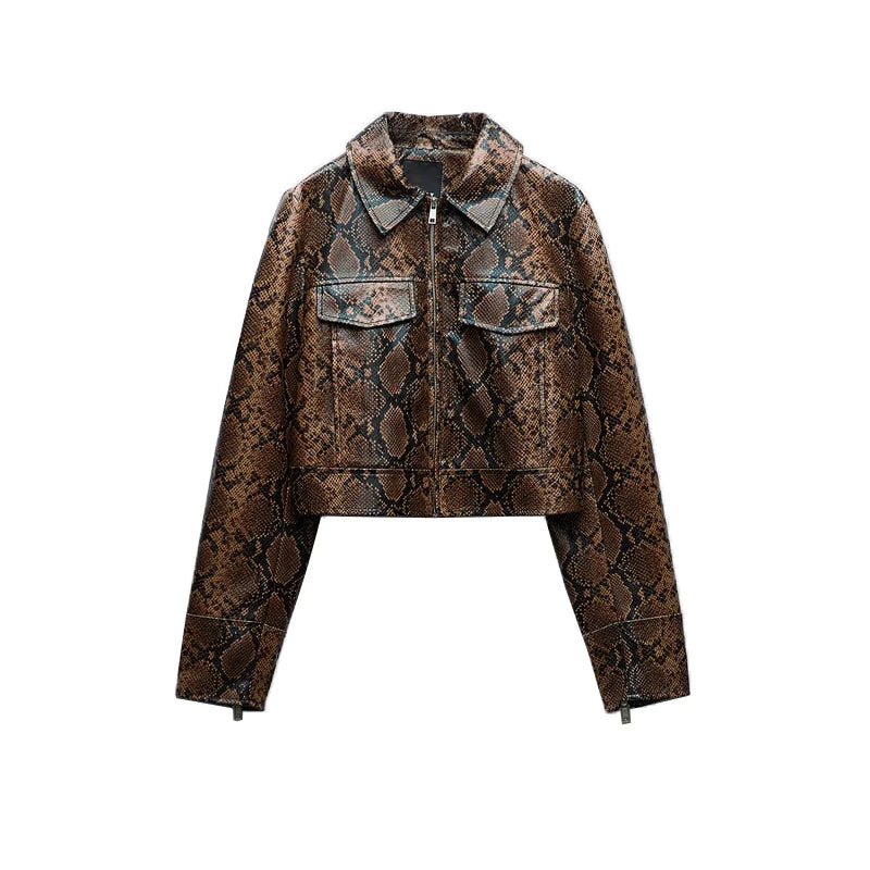 Jaqueta Animal Print Marrom com Zíper