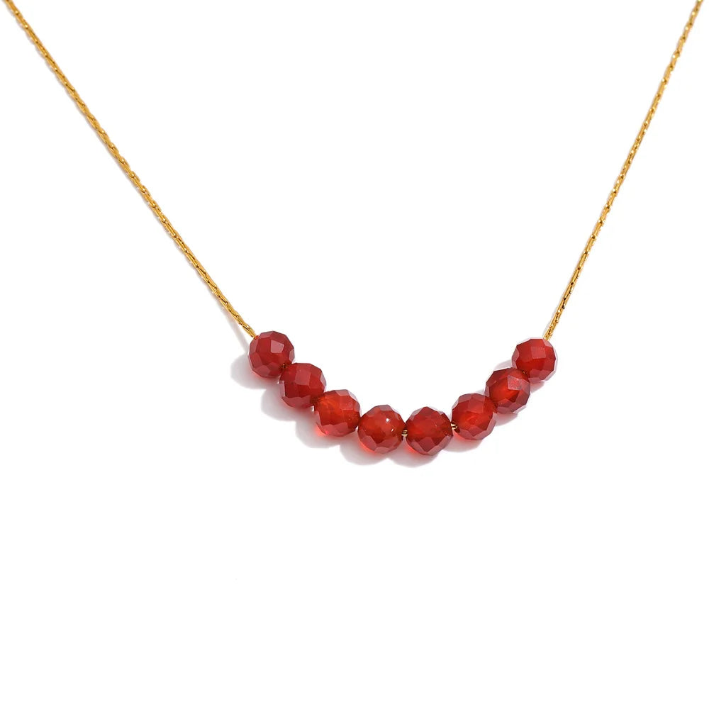 Yhpup Natural Aventurine Agate Tiger Stone Beads Chain Drop Necklace High Quality Fashion Collar Jewelry Gala Gift Wholesale Red Agate