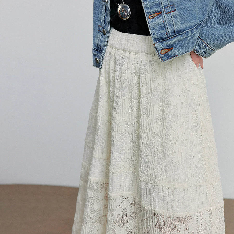Saia Longa Feminina com Renda Patchwork