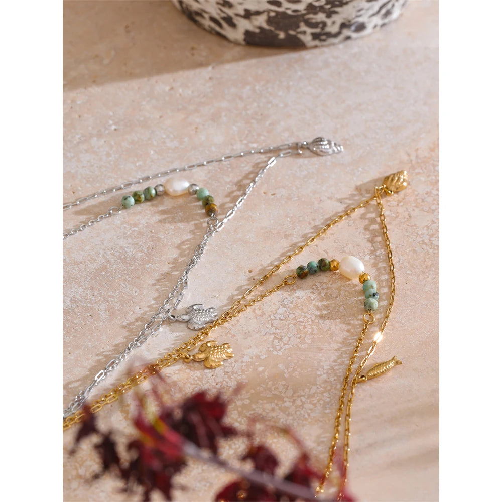 Colar Feminino de Camadas Gota com Pérola em Aço 316L