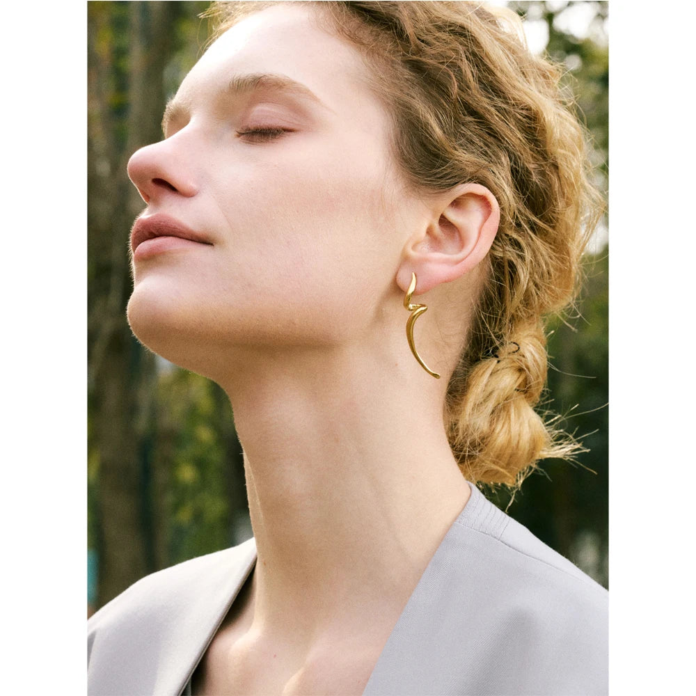 Yhpup Minimalist Stainless Steel Metal Irregular Stud Earrings Prevent Allergy Glossy Metal Versatile Daily Jewelry Gift