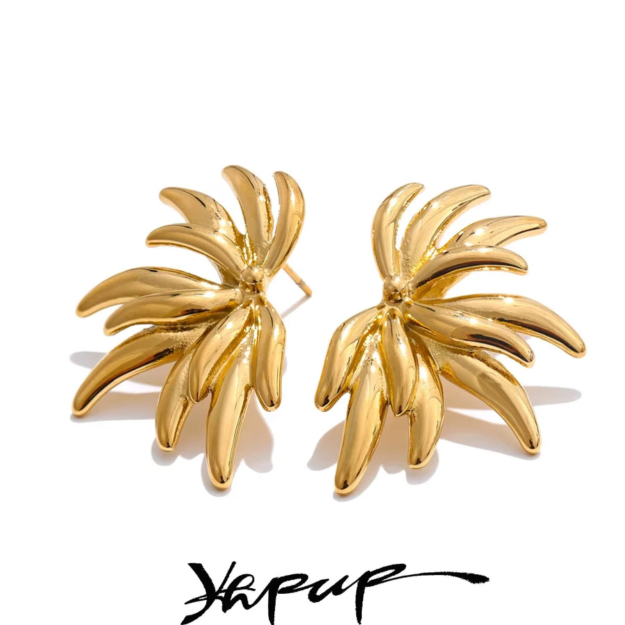 Yhpup 14g Light Flower Statement Big Temperament Stud Earrings 2025 Gift Women Anti Allergic Stainless Steel Jewelry PVD Plated