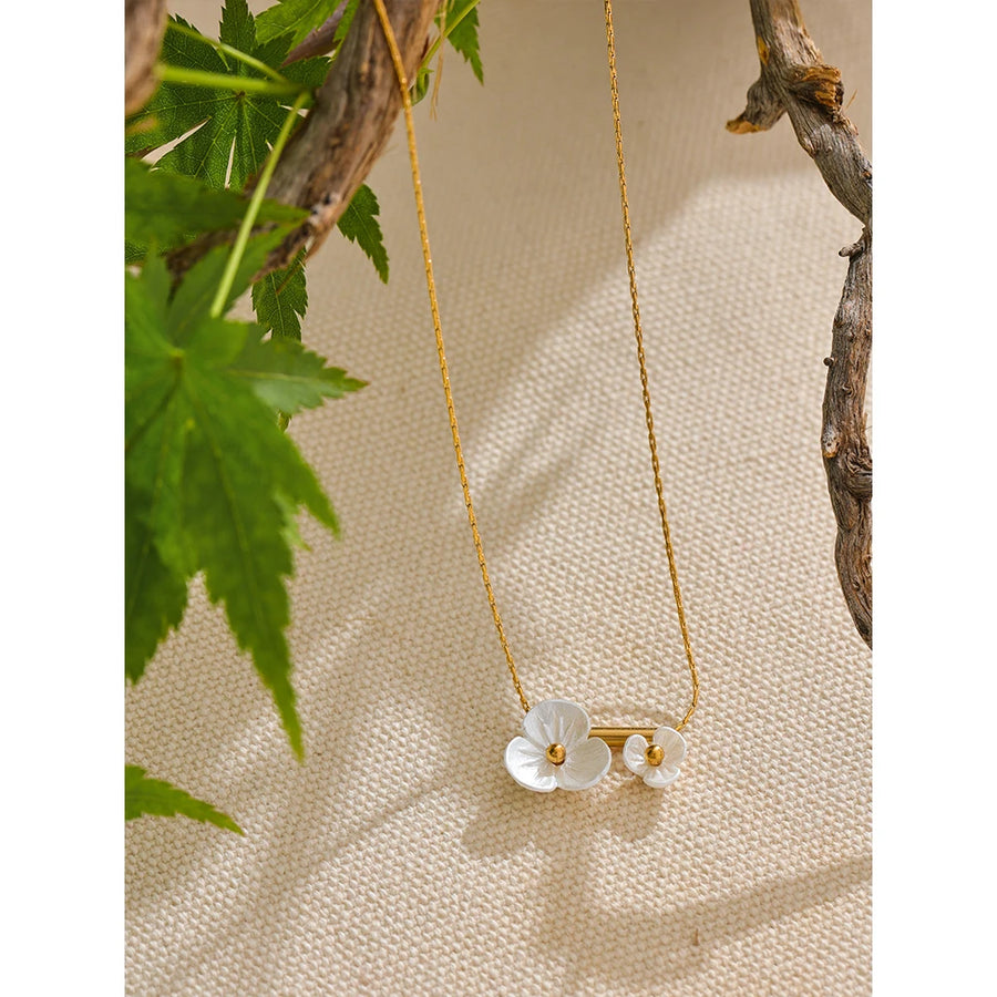 Yhpup Stainless Steel Sweet Romantic Chic Resin Flower Pendant Summer Necklace 18k Gold Color PVD Collar Jewelry for Women Gift