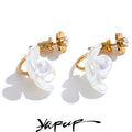 Yhpup Stainless Steel Korean Style Elegant Simulated Pearls Resin Flower Zircon Golden Stud Earrings Daily Fairy Jewelry