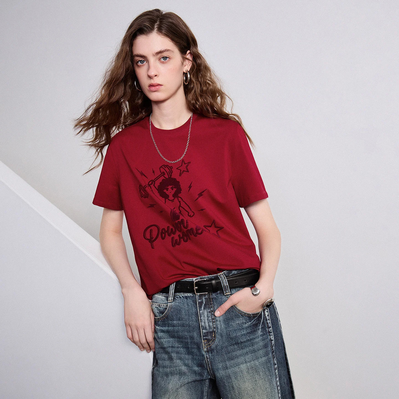 Camiseta Feminina Slim de Liocel e Algodão Vermelha