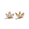 Yhpup Korean Style Cubic Zirconia Flower Small Stud Earrings Waterproof Daily Chic Shiny Stainless Steel Fashion Ear Jewelry