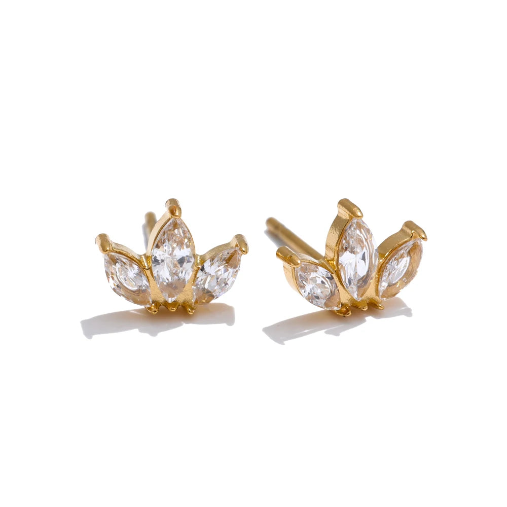 Brinco Pendente Flor com Zircônia em Aço Inoxidável Ouro 5